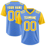 Custom Powder Blue Gold Personalized Star Pattern Raglan Sleeves Authentic Football Jersey