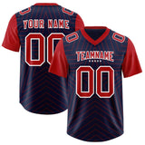Custom Navy Red Personalized Star Pattern Raglan Sleeves Authentic Football Jersey