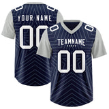 Custom Navy Gray Personalized Star Pattern Raglan Sleeves Authentic Football Jersey