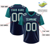 Custom Navy Aqua Personalized Star Pattern Raglan Sleeves Authentic Football Jersey