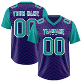 Custom Purple Aqua Personalized Star Pattern Raglan Sleeves Authentic Football Jersey