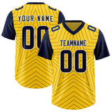 Custom Gold Navy Personalized Star Pattern Raglan Sleeves Authentic Football Jersey