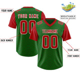 Custom Kelly Green Red Personalized Star Pattern Raglan Sleeves Authentic Football Jersey