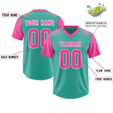 Custom Bright Green Pink Personalized Star Pattern Raglan Sleeves Authentic Football Jersey