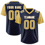 Custom Navy Old Gold Personalized Star Pattern Raglan Sleeves Authentic Football Jersey