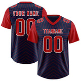 Custom Navy Red Personalized Star Pattern Raglan Sleeves Authentic Football Jersey