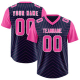 Custom Navy Pink Personalized Star Pattern Raglan Sleeves Authentic Football Jersey