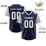 Custom Navy Gray Personalized Star Pattern Raglan Sleeves Authentic Football Jersey