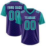 Custom Purple Aqua Personalized Star Pattern Raglan Sleeves Authentic Football Jersey