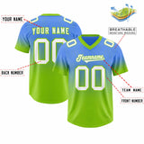 Custom Powder Blue Neon Green Gradient Fashion Outdoor Authentic Football Jersey