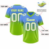 Custom Powder Blue Neon Green Gradient Fashion Outdoor Authentic Football Jersey