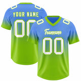 Custom Powder Blue Neon Green Gradient Fashion Outdoor Authentic Football Jersey