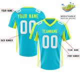 Custom Sky Blue Fluorescent Green Side Stripe Pattern Authentic Football Jersey