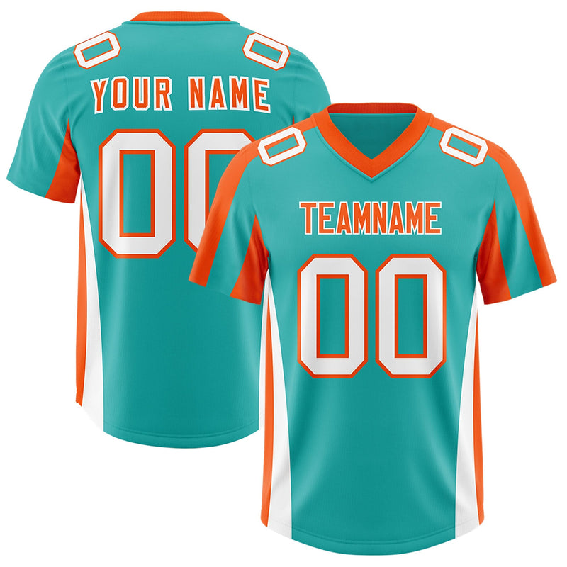 Custom Aqua Orange Side Stripe Pattern Authentic Football Jersey
