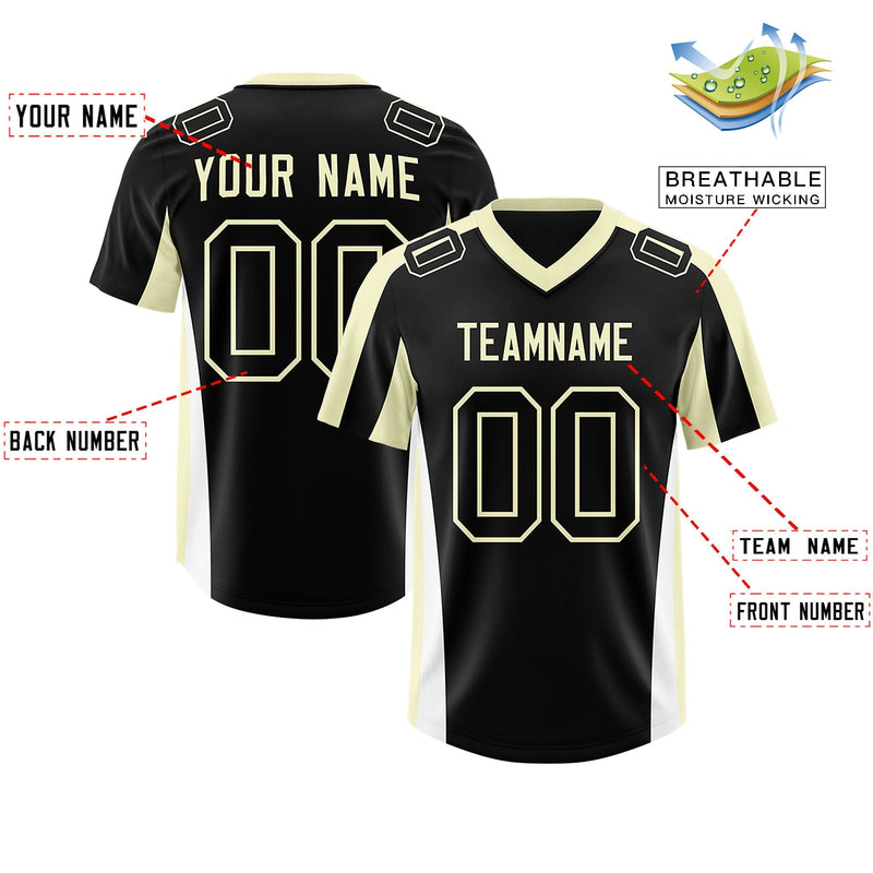 Custom Black Cream Side Stripe Pattern Authentic Football Jersey