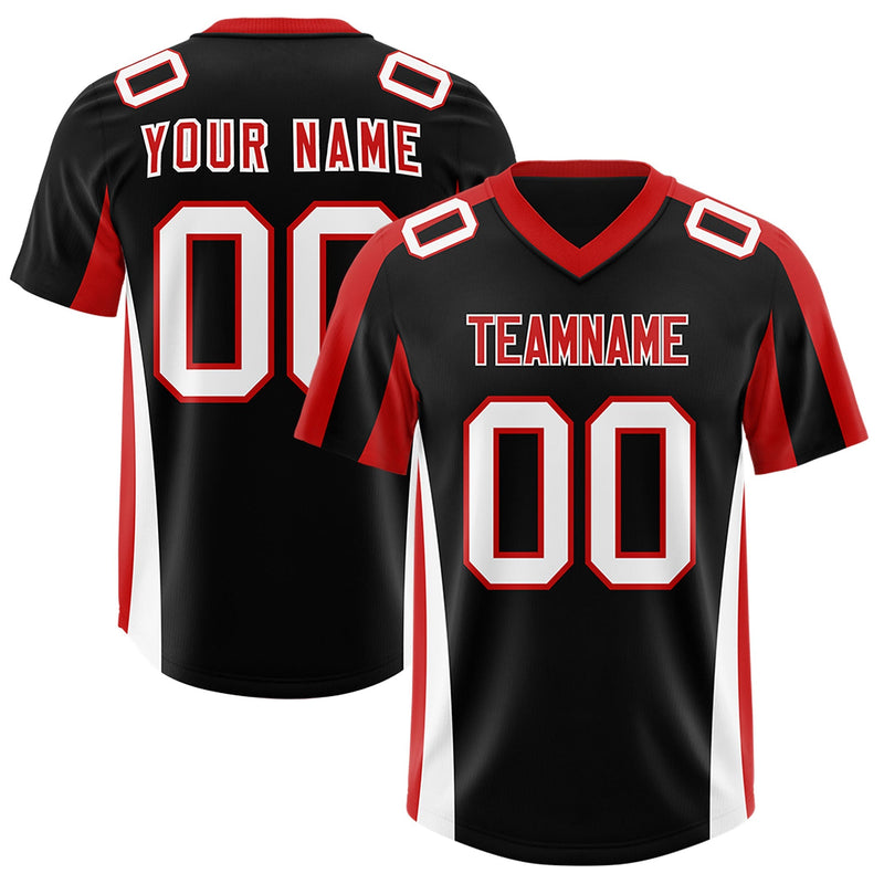 Custom Black Red Side Stripe Pattern Authentic Football Jersey