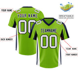 Custom Neon Green Navy Side Stripe Pattern Authentic Football Jersey