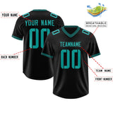 Custom Black Aqua Personalized Neckline Square Classic Authentic Football Jersey