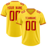 Custom Yellow Red Personalized Neckline Square Classic Authentic Football Jersey