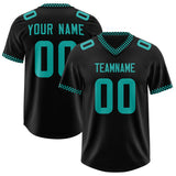 Custom Black Aqua Personalized Neckline Square Classic Authentic Football Jersey