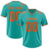 Custom Aqua Orange Personalized Neckline Square Classic Authentic Football Jersey