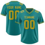 Custom Aqua Old Gold Personalized Neckline Square Classic Authentic Football Jersey