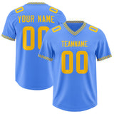 Custom Powder Blue Yellow Personalized Neckline Square Classic Authentic Football Jersey