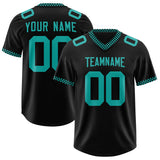 Custom Black Aqua Personalized Neckline Square Classic Authentic Football Jersey