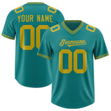 Custom Aqua Old Gold Personalized Neckline Square Classic Authentic Football Jersey