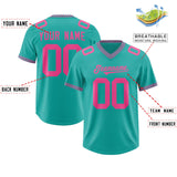 Custom Aqua Pink Personalized Neckline Square Classic Authentic Football Jersey