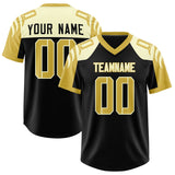 Custom Black Old Gold Raglan Sleeves Personalized Pattern Authentic Football Jersey