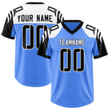 Custom Powder Blue Black Raglan Sleeves Personalized Pattern Authentic Football Jersey