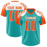 Custom Aqua Orange Raglan Sleeves Personalized Pattern Authentic Football Jersey