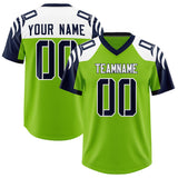 Custom Neon Green Navy Raglan Sleeves Personalized Pattern Authentic Football Jersey