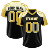 Custom Black Old Gold Raglan Sleeves Personalized Pattern Authentic Football Jersey