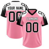Custom Light Pink Black Raglan Sleeves Personalized Pattern Authentic Football Jersey