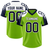 Custom Neon Green Navy Raglan Sleeves Personalized Pattern Authentic Football Jersey