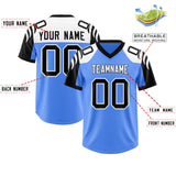 Custom Powder Blue Black Raglan Sleeves Personalized Pattern Authentic Football Jersey