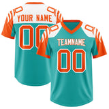 Custom Aqua Orange Raglan Sleeves Personalized Pattern Authentic Football Jersey