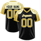 Custom Black Old Gold Raglan Sleeves Personalized Pattern Authentic Football Jersey