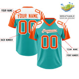 Custom Aqua Orange Raglan Sleeves Personalized Pattern Authentic Football Jersey