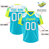 Custom Sky Blue Fluorescent Green Raglan Sleeves Personalized Pattern Authentic Football Jersey