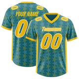 Custom Aqua Gold Personalized All Star Graffiti Pattern Authentic Football Jersey