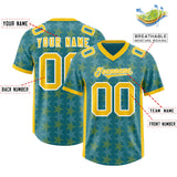 Custom Aqua Gold Personalized All Star Graffiti Pattern Authentic Football Jersey
