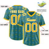 Custom Aqua Gold Personalized All Star Graffiti Pattern Authentic Football Jersey