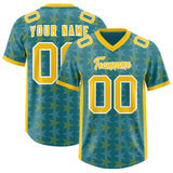 Custom Aqua Gold Personalized All Star Graffiti Pattern Authentic Football Jersey