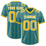 Custom Aqua Gold Personalized All Star Graffiti Pattern Authentic Football Jersey