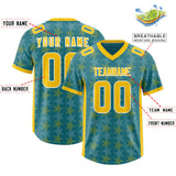 Custom Aqua Gold Personalized All Star Graffiti Pattern Authentic Football Jersey