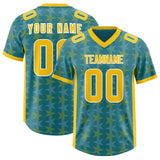 Custom Aqua Gold Personalized All Star Graffiti Pattern Authentic Football Jersey