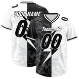 Custom White Black Split Personalized Lightning Pattern Football Jersey